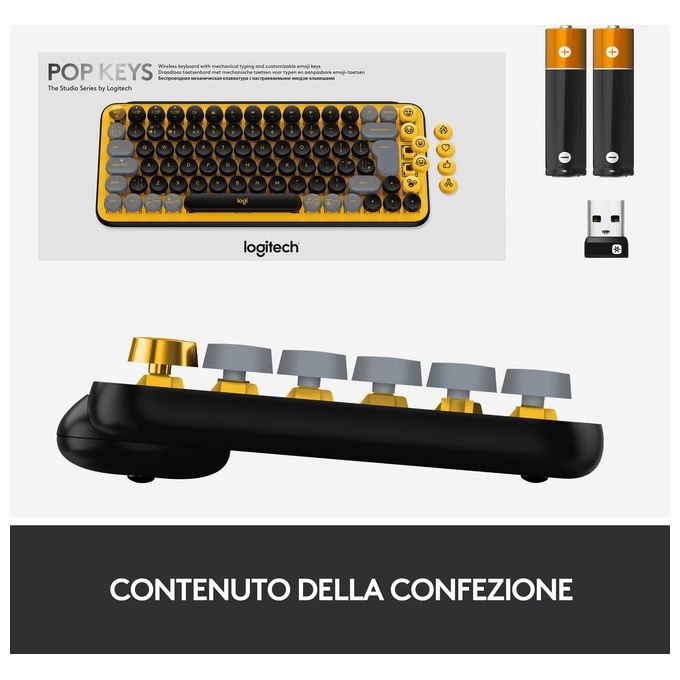 Logitech POP Keys Tastiera Meccanica Wireless con Tasti Emoji Personalizzabili Blast-Yellow