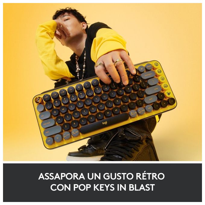 Logitech POP Keys Tastiera Meccanica Wireless con Tasti Emoji Personalizzabili Blast-Yellow