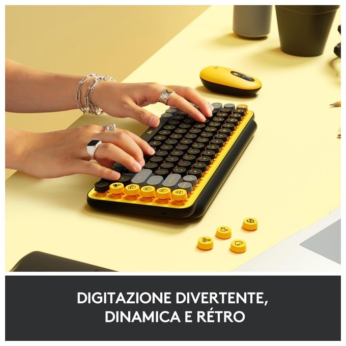 Logitech POP Keys Tastiera Meccanica Wireless con Tasti Emoji Personalizzabili Blast-Yellow