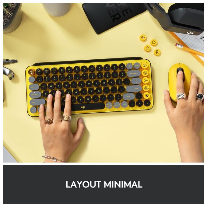 Logitech POP Keys Tastiera Meccanica Wireless con Tasti Emoji Personalizzabili Blast-Yellow