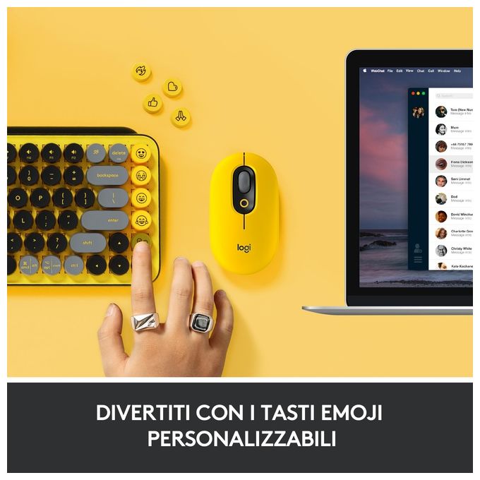 Logitech POP Keys Tastiera Meccanica Wireless con Tasti Emoji Personalizzabili Blast-Yellow