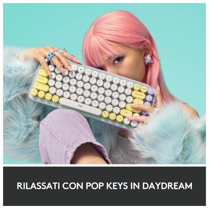 Logitech POP Keys Tastiera Meccanica Wireless con Tasti Emoji Personalizzabili Daydream-Mint