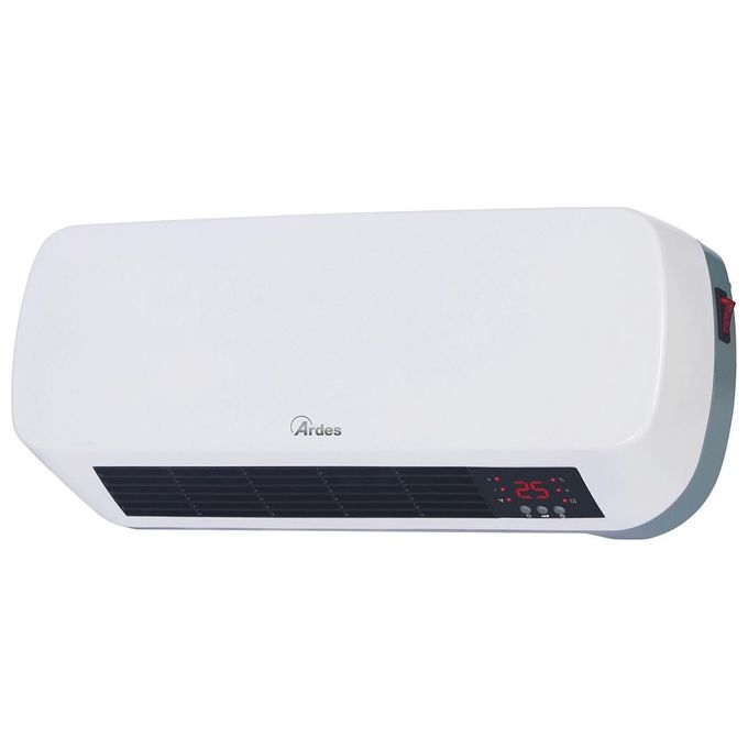 Ardes AR4W04P PARETO WEEK 2 Termoventilatore Ceramico da Parete Waterproof Display Digitale e Programmatore Settimanale Timer 12 H con Telecomando Bianco