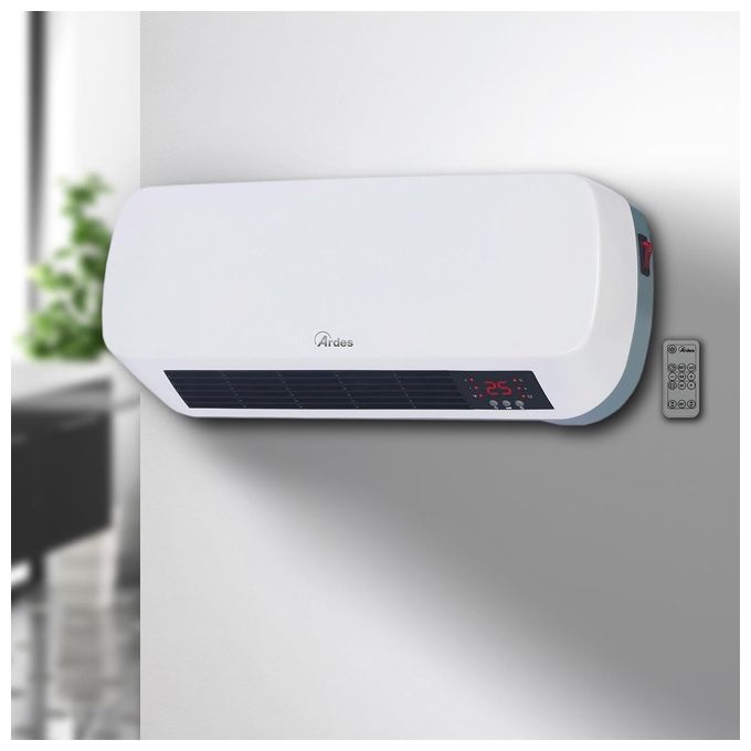 Ardes AR4W04P PARETO WEEK 2 Termoventilatore Ceramico da Parete Waterproof Display Digitale e Programmatore Settimanale Timer 12 H con Telecomando Bianco