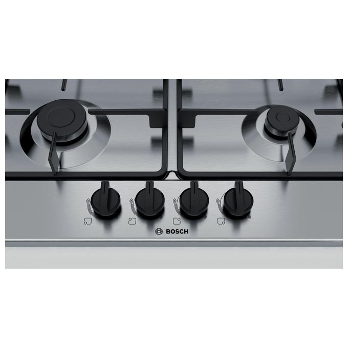 Bosch PGH6B5B60 Serie 4 Piano Cottura a Gas 4 Zone Griglie in Ghisa 60 cm Acciaio Inox