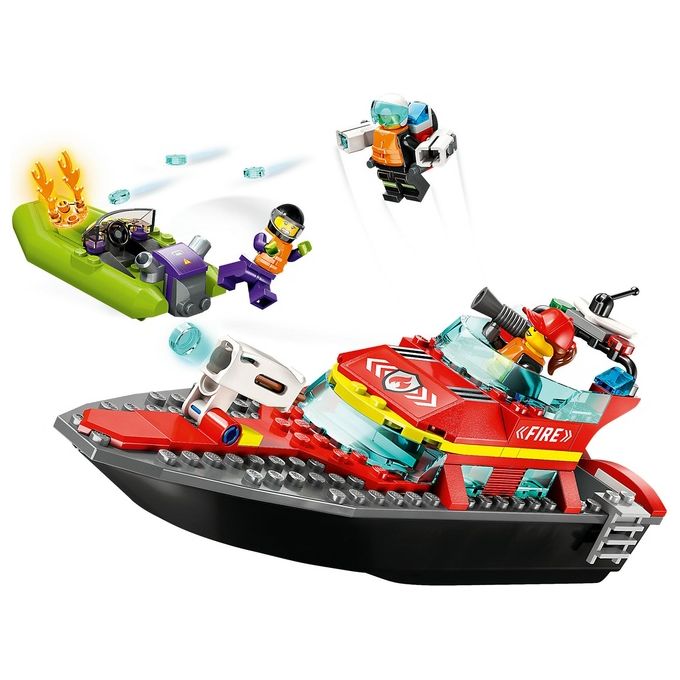 LEGO City Fire 60373 Barca di Soccorso Antincendio dei Vigili del Fuoco, Nave Giocattolo, Gommone e Minifigure, Idee Regalo