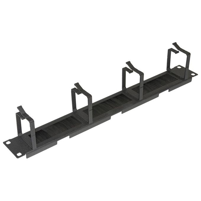 Link Listello Guidacavi per Armadi 19'' 1 Unita' 4 Anelli con Foro Passaggio Cavi e Spazzola Antipolvere Colore Grigio in Metallo