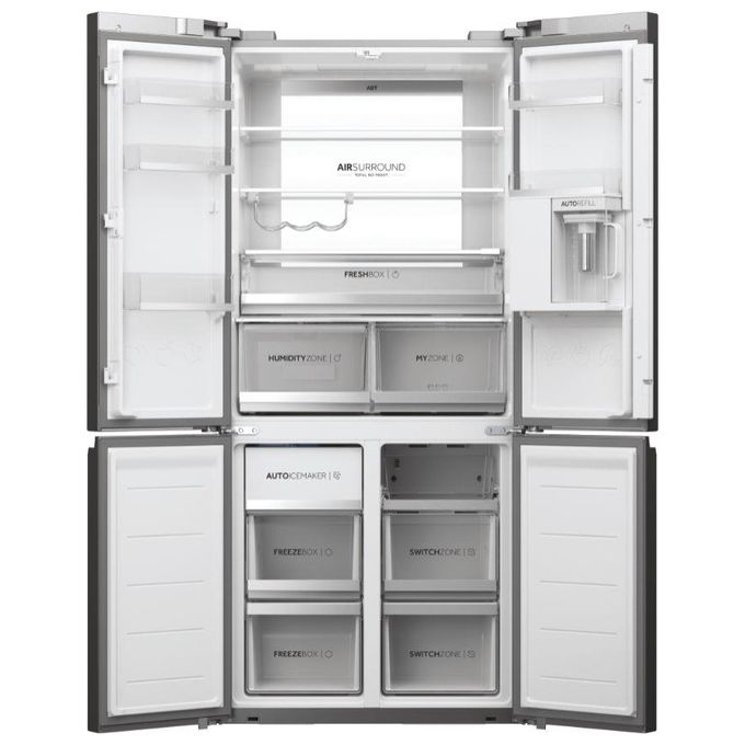 Haier HCW7819EHMP Cube 83 Frigorifero Side by Side 4 porte Switch Zone Fresher Techs Capacita' 536 Litri Classe energetica E No Frost 193 cm Platinum Inox