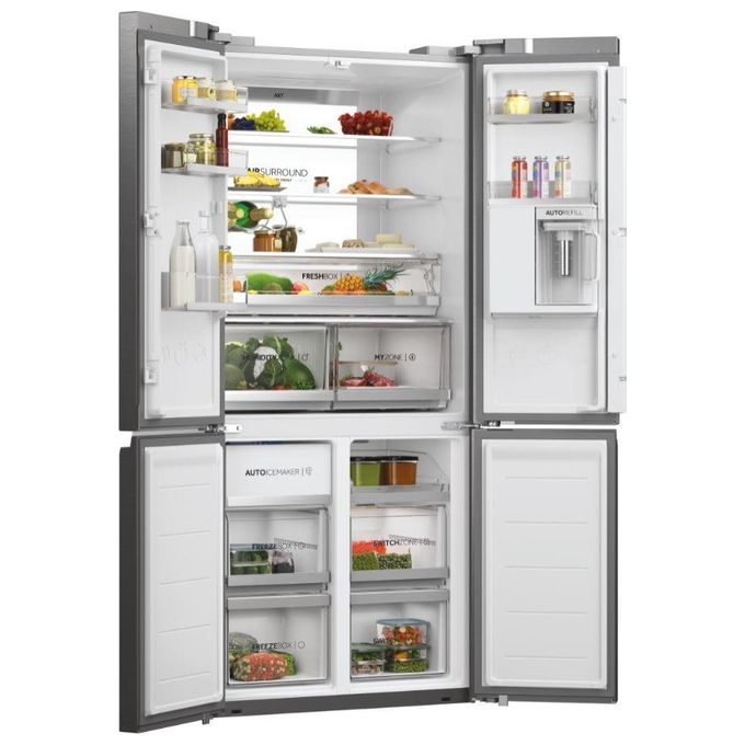 Haier HCW7819EHMP Cube 83 Frigorifero Side by Side 4 porte Switch Zone Fresher Techs Capacita' 536 Litri Classe energetica E No Frost 193 cm Platinum Inox