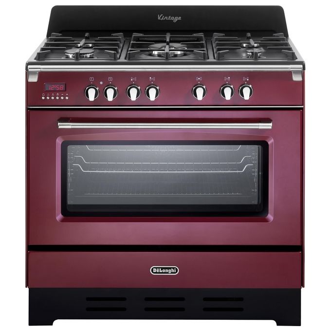 De Longhi MEM 965 RA ED Linea MasterCook Cucina a Gas Libera Installazione Forno Elettrico 5 Fuochi Griglie in Ghisa Classe energetica A Bruciatore Tripla Corona Programmatore Elettronico 8 Funzioni 90 cm Bordeaux