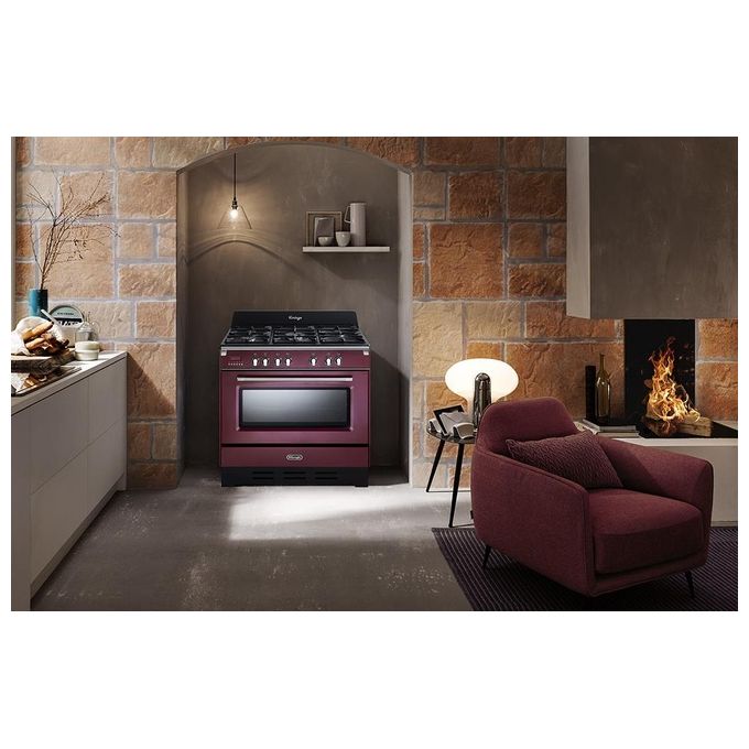 De Longhi MEM 965 RA ED Linea MasterCook Cucina a Gas Libera Installazione Forno Elettrico 5 Fuochi Griglie in Ghisa Classe energetica A Bruciatore Tripla Corona Programmatore Elettronico 8 Funzioni 90 cm Bordeaux