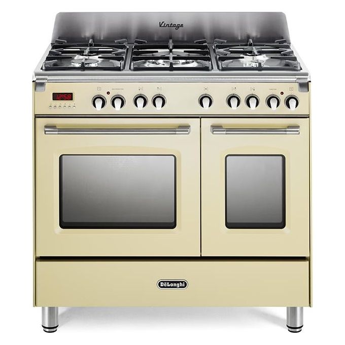 De Longhi MEM 965T BX ED Linea MasterCook Cucina a Gas Libera Installazione Doppio Forno elettrico 5 Fuochi Griglie in Ghisa Classe energetica A-B Bruciatore Tripla Corona Programmatore Elettronico 8 Funzioni 90 cm Crema