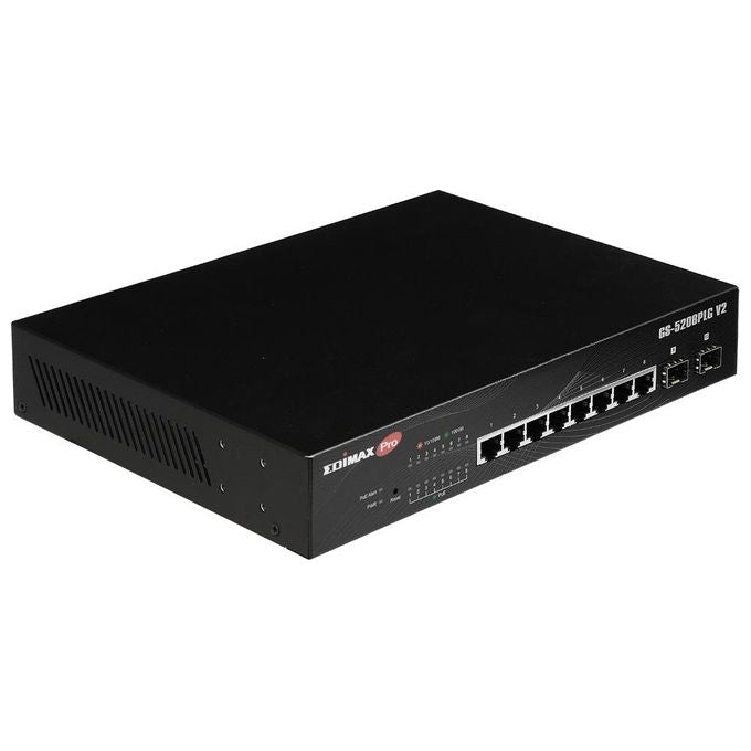 Edimax GS-5208PLG Switch di Rete Gestito Gigabit Ethernet 10-100-1000 Supporto Power Over Ethernet 1U Nero
