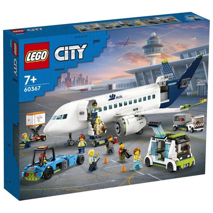 LEGO City 60367 Aereo Passeggeri, Modellino di Aeroplano Giocattolo da Costruire con 9 Minifigure e Veicoli dell'Aeroporto