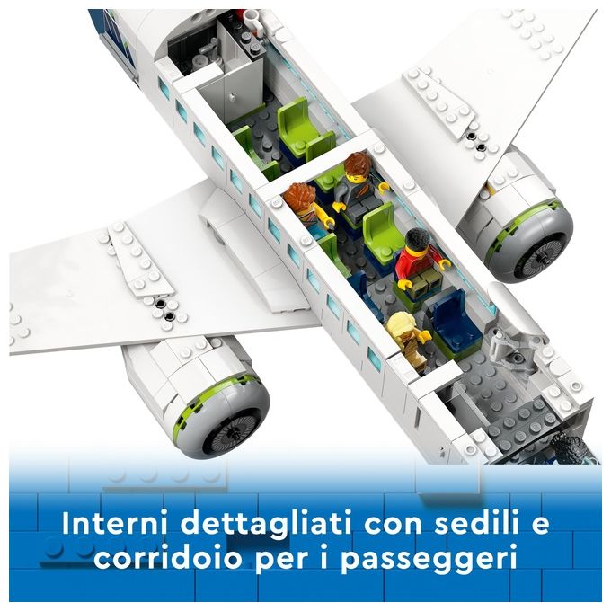 LEGO City 60367 Aereo Passeggeri, Modellino di Aeroplano Giocattolo da Costruire con 9 Minifigure e Veicoli dell'Aeroporto