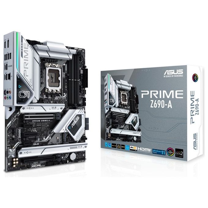 ASUS PRIME Z690-A Intel Z690 LGA 1700 ATX con PCIe 5.0, quattro slot M.2, 16+1 stadi di alimentazione DrMOS, DDR5, HDMI, DisplayPort, Intel 2.5 Gb Ethernet, USB 3.2 Gen 2x2 Type-C, USB 3.2 Gen 2 Type-C frontale, supporto Thunderbolt 4 e illuminazione Aura