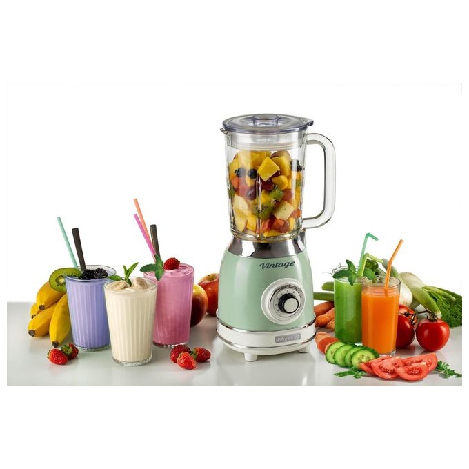 Ariete frullatore vintage 583, tazza in vetro 1,5 litri, 1000w, 4 lame acciaio inox, 4 velocita' e pulse, tritaghiaccio, verde