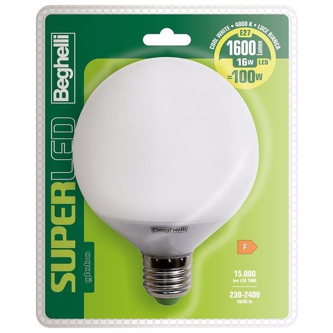 Beghelli Lampadina Led Globo 16W e27 4000k SuperLed Luce Naturale 1600 Lumen