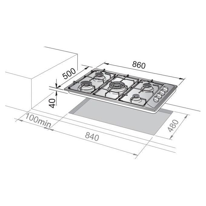 DeLonghi YAL59 DD Piano Cottura a Gas 5 Zone 1 Bruciatore Ultrarapido Griglie in piattina smaltata 90 cm Acciaio Inox