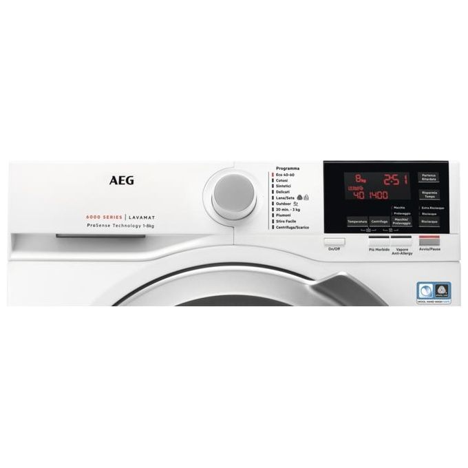 AEG L6FEG845 Serie 6000 Lavatrice Carica Frontale ProSense Classe energetica B Capacita' di carico 8 Kg Centrifuga 1400 giri Motore Inverter