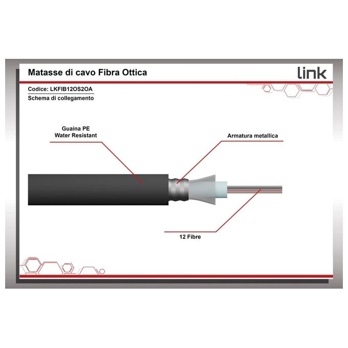 LINK cavo fibra ottica 12 fibre armato da esterno-interno antiroditore os2