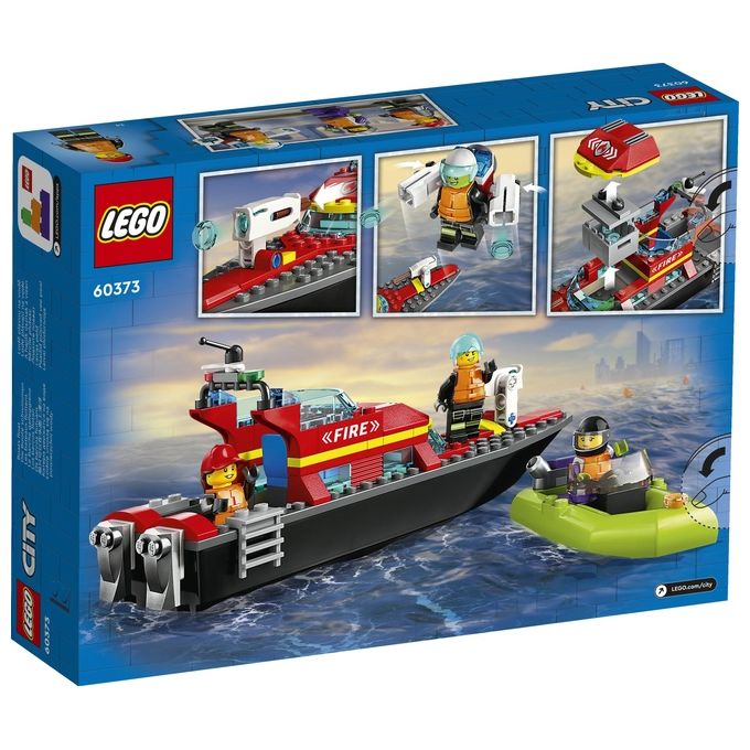 LEGO City Fire 60373 Barca di Soccorso Antincendio dei Vigili del Fuoco, Nave Giocattolo, Gommone e Minifigure, Idee Regalo