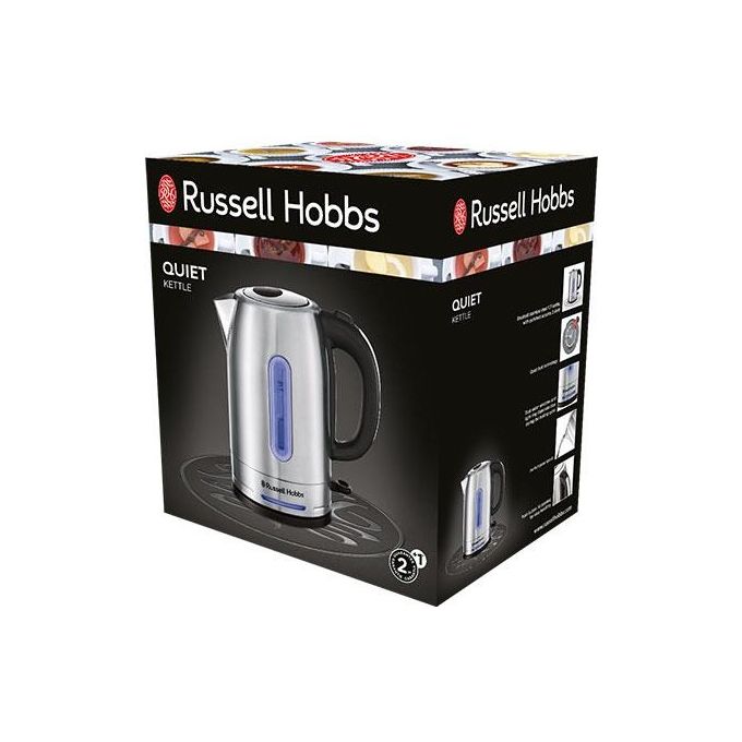 Russell Hobbs Quiet Kettle – Bollitore elettrico 1.7 L, Potenza 2400 W, Corpo in acciaio inox, Tecnologia silenziosa Quiet Boil, Sistema di sicurezza autospegnimento, Colore Acciaio