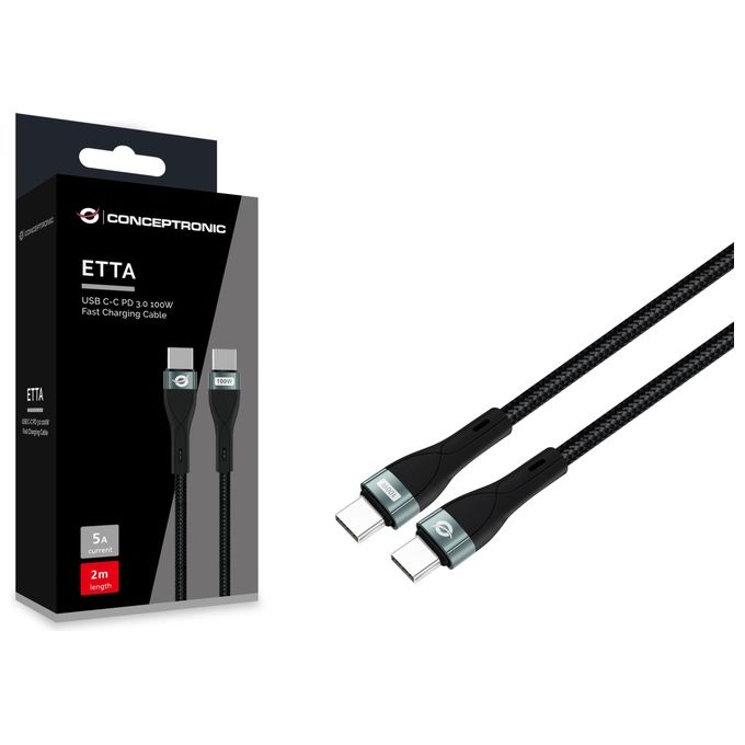 Conceptronic ETTA01B20 Cavo Usb Usb 2.0 2mt Usb C Nero