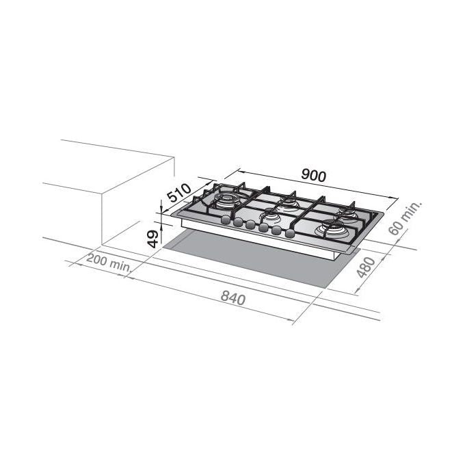 DeLonghi NSL590X Piano Cottura a Gas 5 Zone 1 Doppia Corona 90 cm Inox
