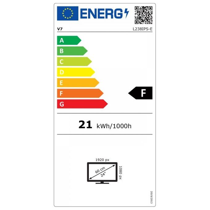 V7 Monitor Flat 23.8'' L238IPS-E 1920x1080 Pixel Full Hd Led Tempo di risposta 14 ms Nero