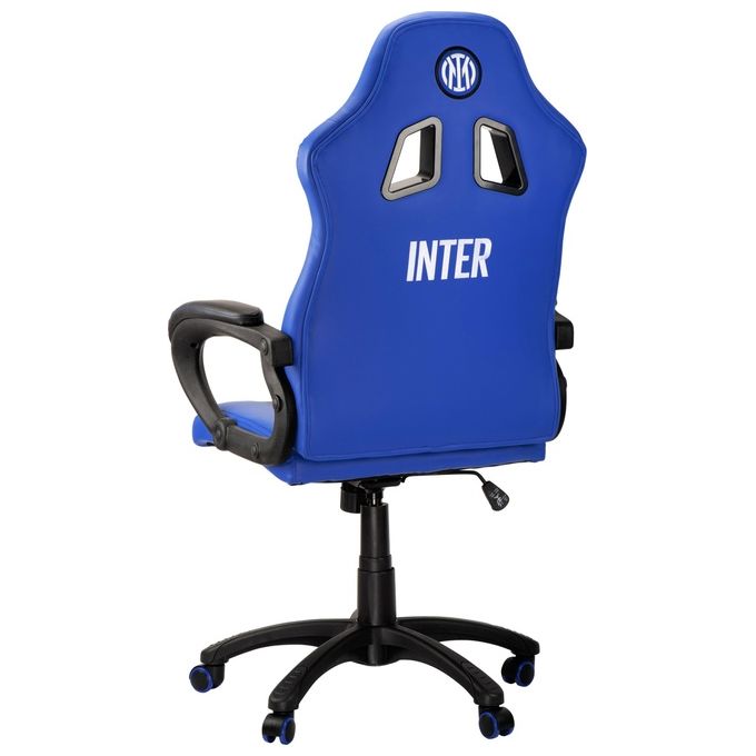 Qubick Gaming Ufficiale Inter Pelle Sintetica Blu-Nero Sedia da Gioco con Altezza Regolabile