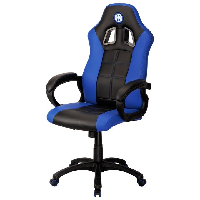 Qubick Gaming Ufficiale Inter Pelle Sintetica Blu-Nero Sedia da Gioco con Altezza Regolabile