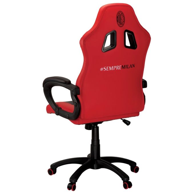 Qubick Gaming Ufficiale AC Milan Pelle Sintetica Rosso-Nero Sedia da Gioco con Altezza Regolabile