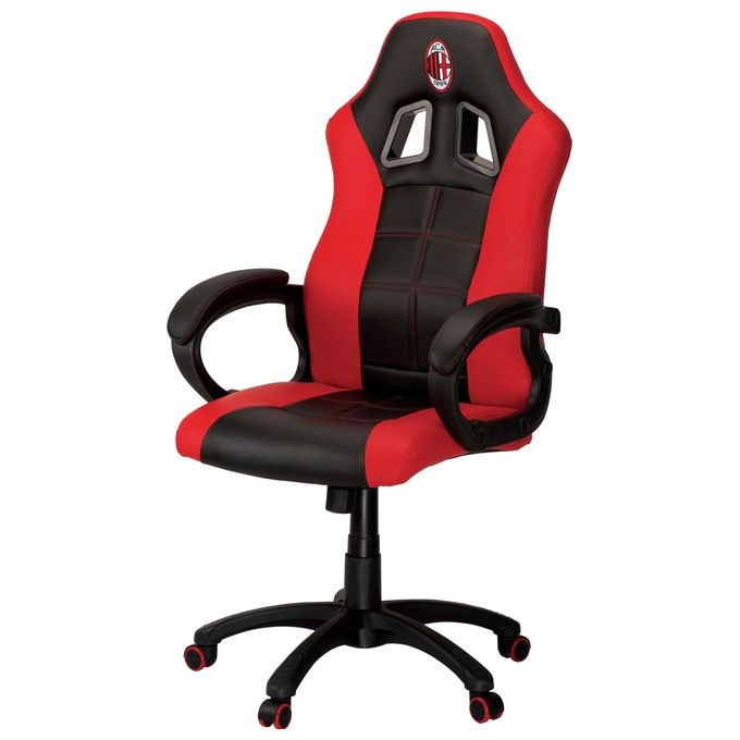 Qubick Gaming Ufficiale AC Milan Pelle Sintetica Rosso-Nero Sedia da Gioco con Altezza Regolabile