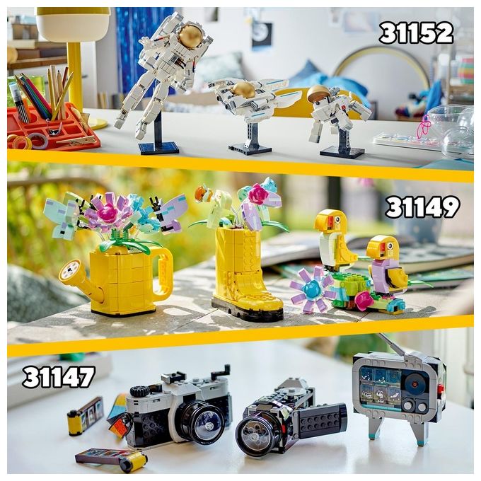 LEGO Creator 31149 3in1 Innaffiatoio con Fiori Finti Trasformabile in Stivale o in 2 Uccelli con Trespolo, Giochi per Bambini 8+