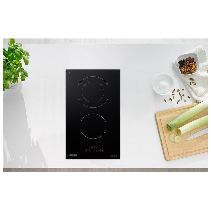 DeLonghi PVC31N Piano Cottura Piastre Radianti 2 Zone Funzione Pausa Comandi Touch Control 30 cm Nero