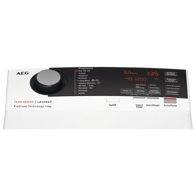 AEG L7TBE624 Serie 7000 Lavatrice Carica dall'Alto ProSteam ProSense Opzione SoftPlus Classe energetica B Capacita' di carico 6 Kg Centrifuga 1200 giri  Motore OKO Inverter Apertura Soft Opening