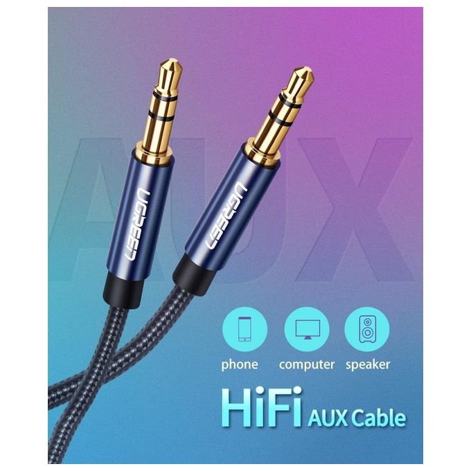 Ugreen Cavo Audio 3.5mm Maschio a 3.5mm Maschio Placcato in Oro con Case in Metallo 3mt Blu
