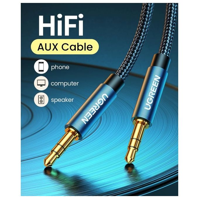 Ugreen Cavo Audio 3.5mm Maschio a 3.5mm Maschio Placcato in Oro con Case in Metallo 3mt Blu