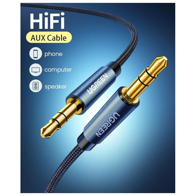Ugreen Cavo Audio 3.5mm Maschio a 3.5mm Maschio Placcato in Oro con Case in Metallo 3mt Blu