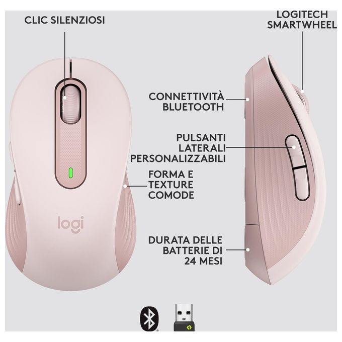 Logitech Signature M650 L Mouse Wireless Full Size Rosa
