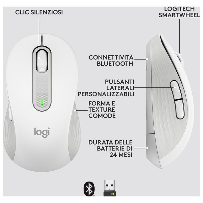 Logitech Signature M650 Mouse Mano Destra Wireless a RF  Bluetooth Ottico 2000 DPI