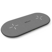 PNY Caricatore Wireless 2 in 1, fino a 20W, Certificato Qi, Carica fino a 2 dispositivi contemporaneamente, per tutti gli smartphone abilitati Qi, Finitura in Tessuto grigio Premium