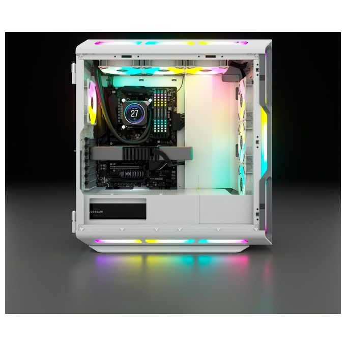 Corsair iCUE 5000T RGB, case Mid Tower ATX, 208 LED RGB gestibili singolarmente, spazio per piu' radiatori da 360mm, cablaggi facilitati, 3 ventole LL120 RGB e Commander CORE XT inclusi, bianco