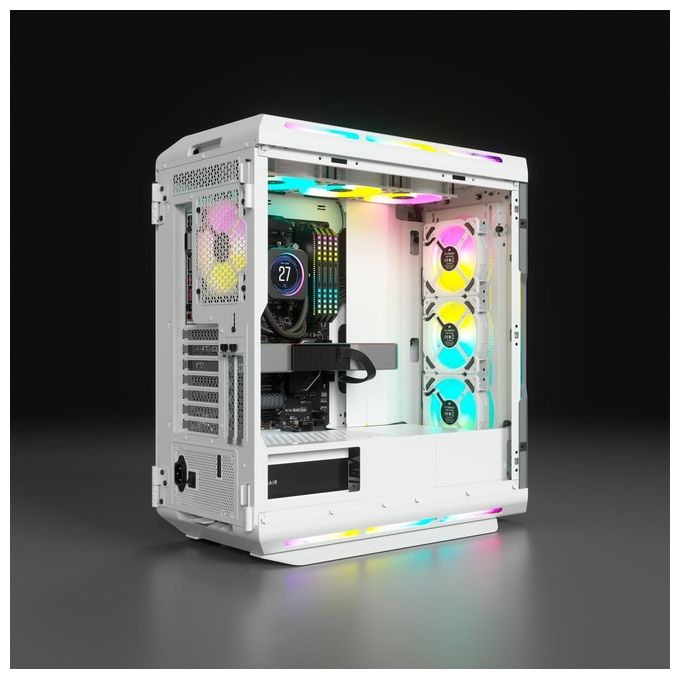 Corsair iCUE 5000T RGB, case Mid Tower ATX, 208 LED RGB gestibili singolarmente, spazio per piu' radiatori da 360mm, cablaggi facilitati, 3 ventole LL120 RGB e Commander CORE XT inclusi, bianco