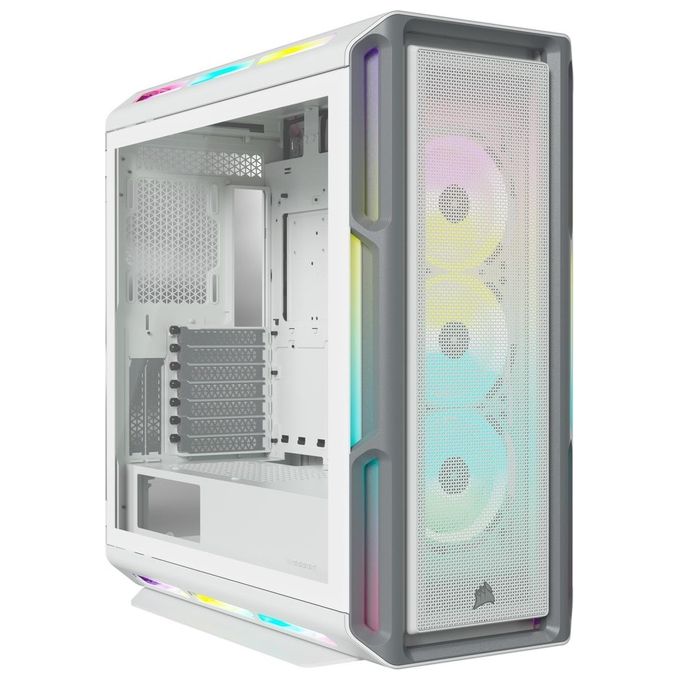 Corsair iCUE 5000T RGB, case Mid Tower ATX, 208 LED RGB gestibili singolarmente, spazio per piu' radiatori da 360mm, cablaggi facilitati, 3 ventole LL120 RGB e Commander CORE XT inclusi, bianco