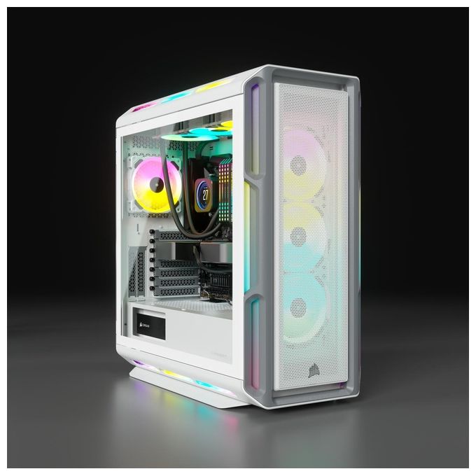 Corsair iCUE 5000T RGB, case Mid Tower ATX, 208 LED RGB gestibili singolarmente, spazio per piu' radiatori da 360mm, cablaggi facilitati, 3 ventole LL120 RGB e Commander CORE XT inclusi, bianco