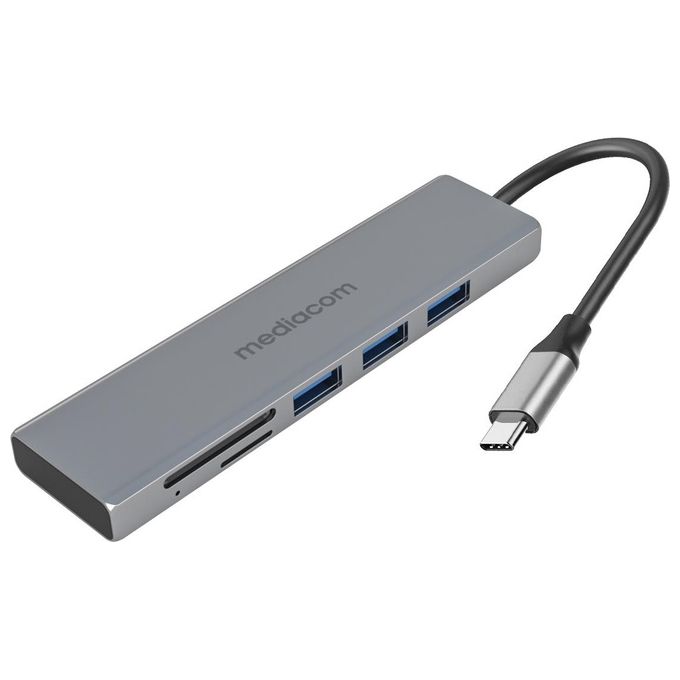 Mediacom Hub Type-C 3 Porte Usb 3 con Card Reader Alluminio