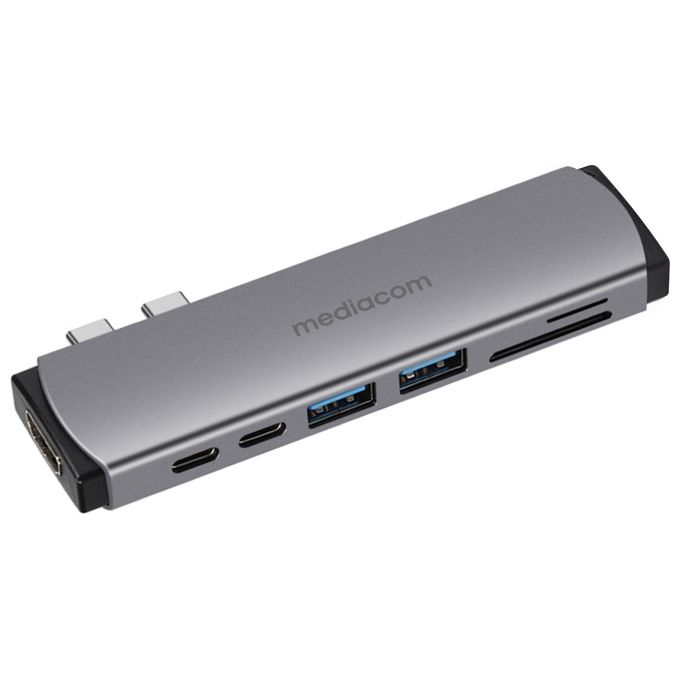 Mediacom MD-M201 Usb-C Multi Port Adapter for Apple Dual Usb-C to Hdmi + 2 Usb 3.0 + Usb-C + Card Reader