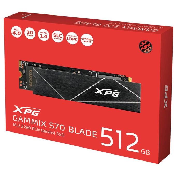 ADATA XPG GAMMIX S70 BLADE Unita' allo stato solido SSD 512GB PCIe Gen4x4 M.2 2280 Fino a 7400 MB-s NVMe 1.3 3D NAND LDPC AES 256-bit Encryption Funziona con PS5 Design for Creator Gaming